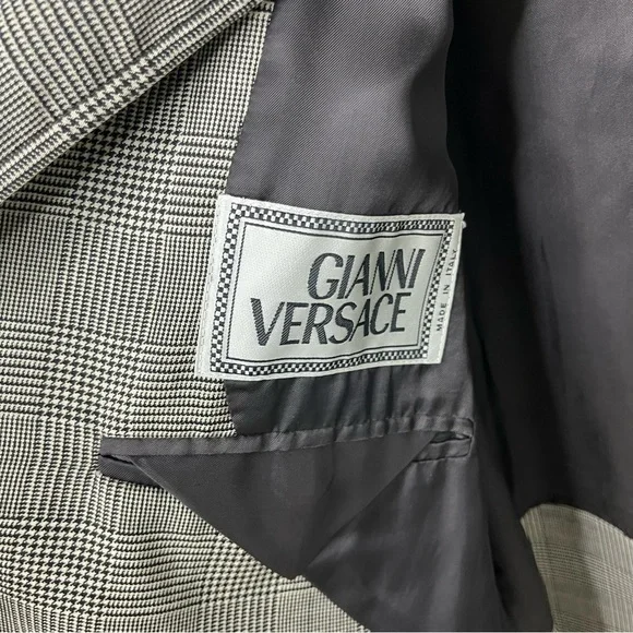 Gianni Versace Plaid Button Front Jacker Black and White Size 54 (XXL) Vintage - Picture 10 of 10